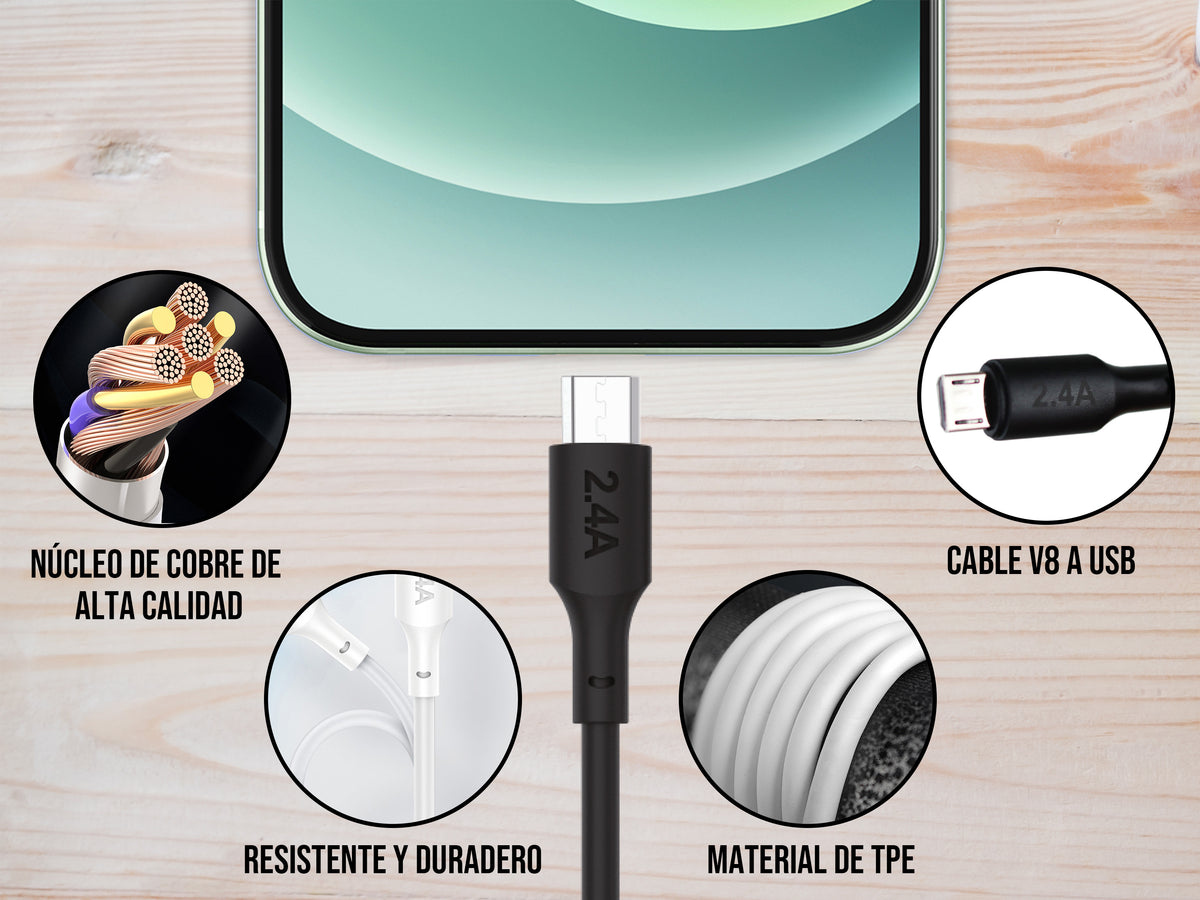 Cable USB a V8 1 Metro 2.4A Carga y Datos