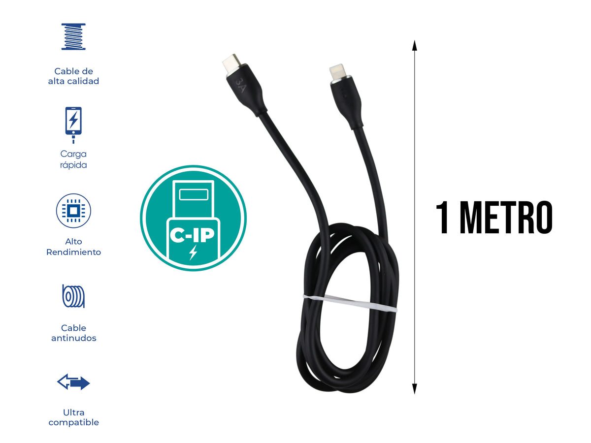Cable Tipo C a iPhone 30W Carga Rápida Negro