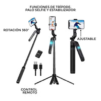 Selfie Stick Tripie Estabilizador con Seguimiento Facial Inteligencia artificial 360° | Extensible 1.9M