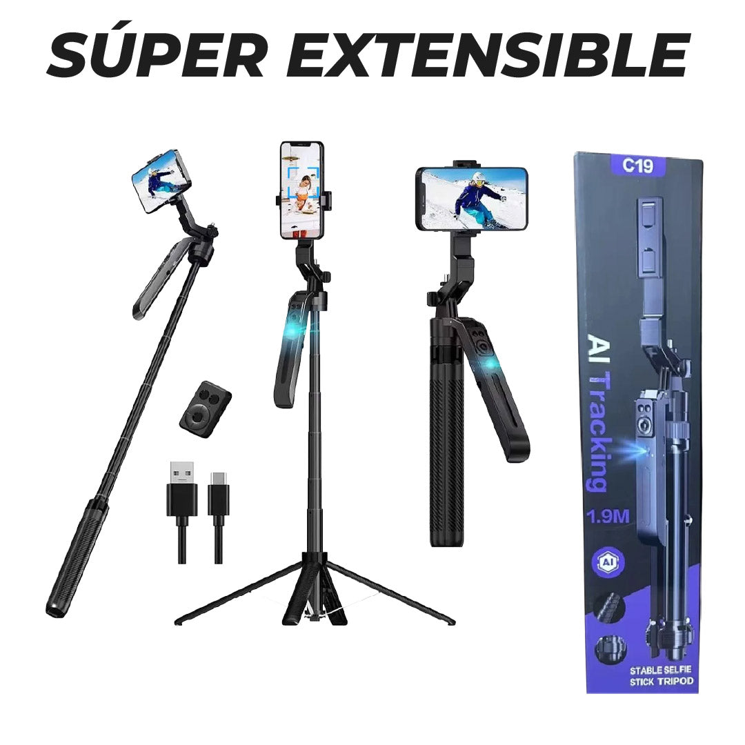 Selfie Stick Tripie Estabilizador con Seguimiento Facial Inteligencia artificial 360° | Extensible 1.9M