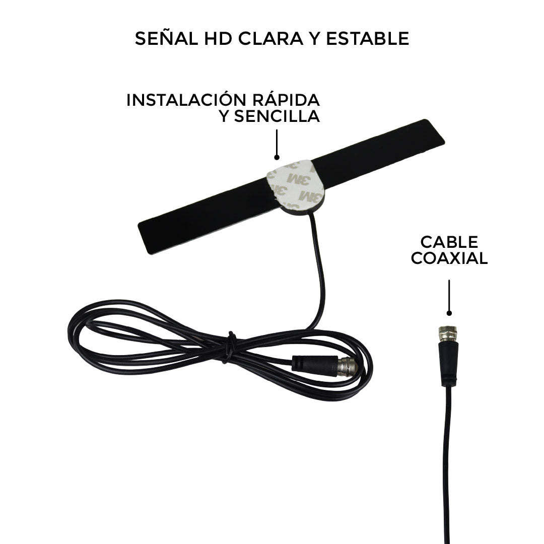 Antena HD Plana Cable 1.8m Cable Coaxial