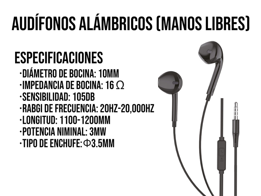 Audífonos Manos Libres Alámbricos Negros