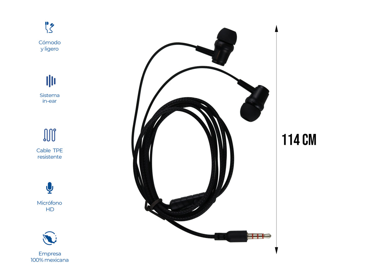 Audífonos con Cable CE-AU47 – Entrada 3.5 mm, Varios Colores