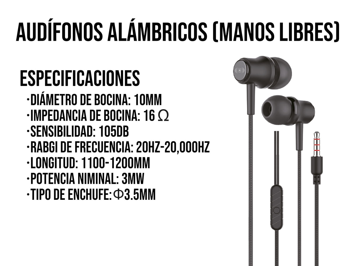 Audífonos con Cable CE-AU47 – Entrada 3.5 mm, Varios Colores