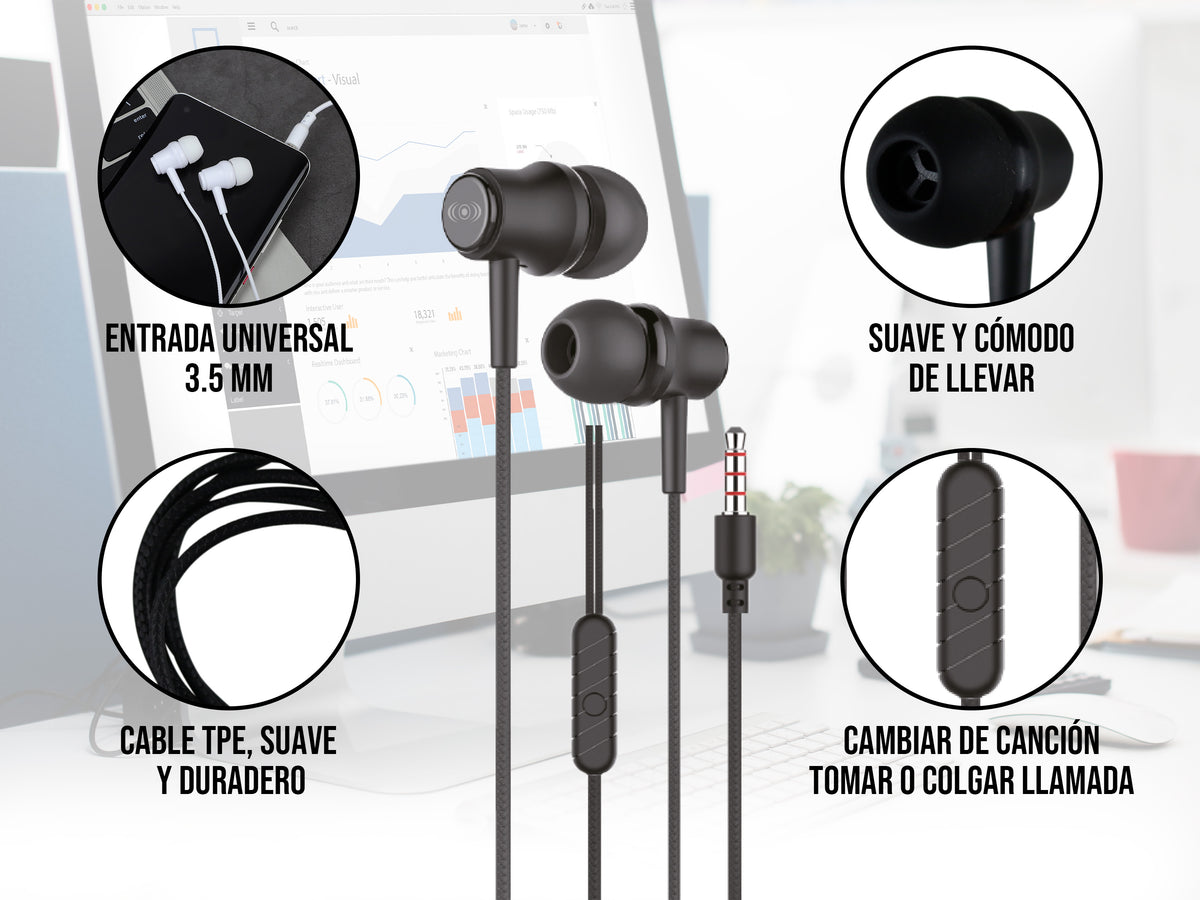 Audífonos con Cable CE-AU47 – Entrada 3.5 mm, Varios Colores