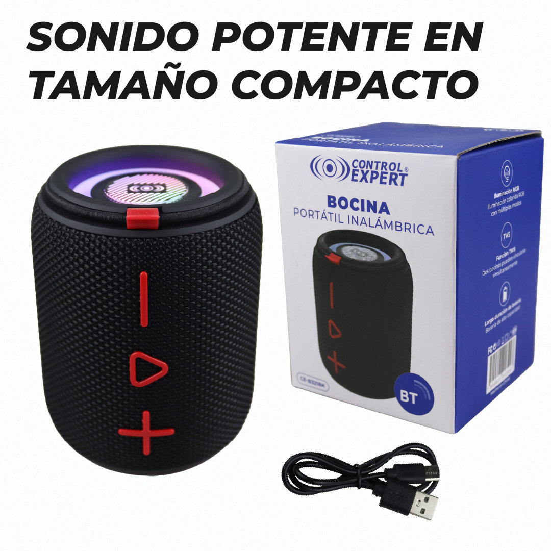 Bocina Bluetooth Inalámbrica Hi-Fi - 10W con Luces LED y TWS Puerto USB Micro SD
