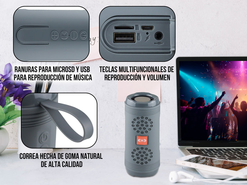 Bocina Portátil Bluetooth Varios Colores - Gris