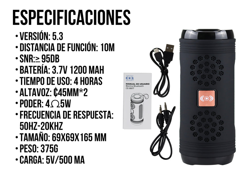 Bocina Portátil Bluetooth Varios Colores - Negro