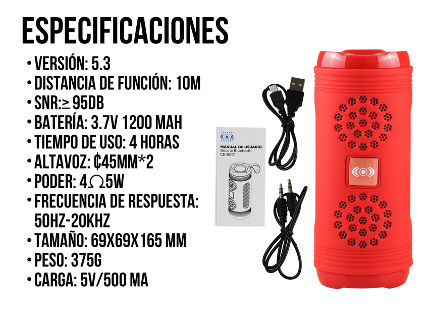 Bocina Portátil Bluetooth Varios Colores - Rojo