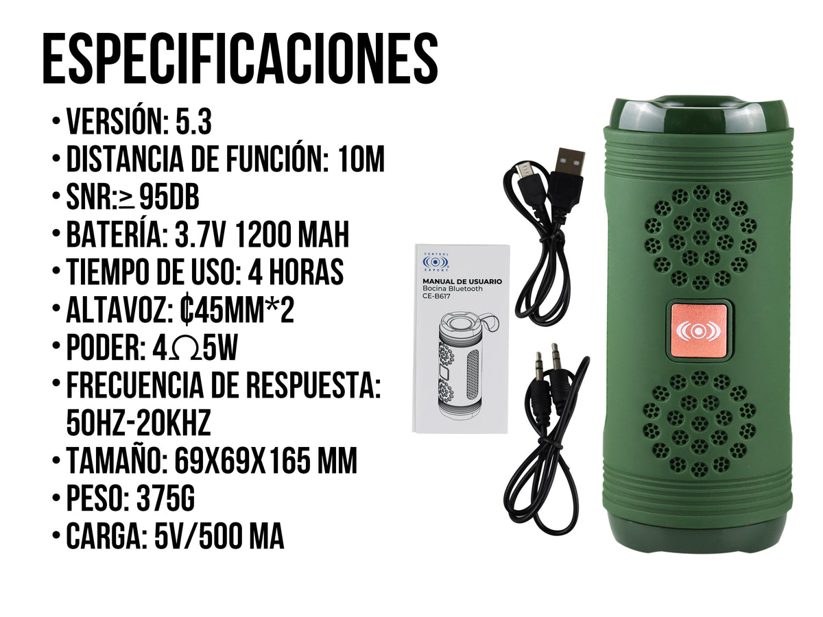 Bocina Bluetooth con USB, Auxiliar, Memoria SD y Radio FM – Varios Colores