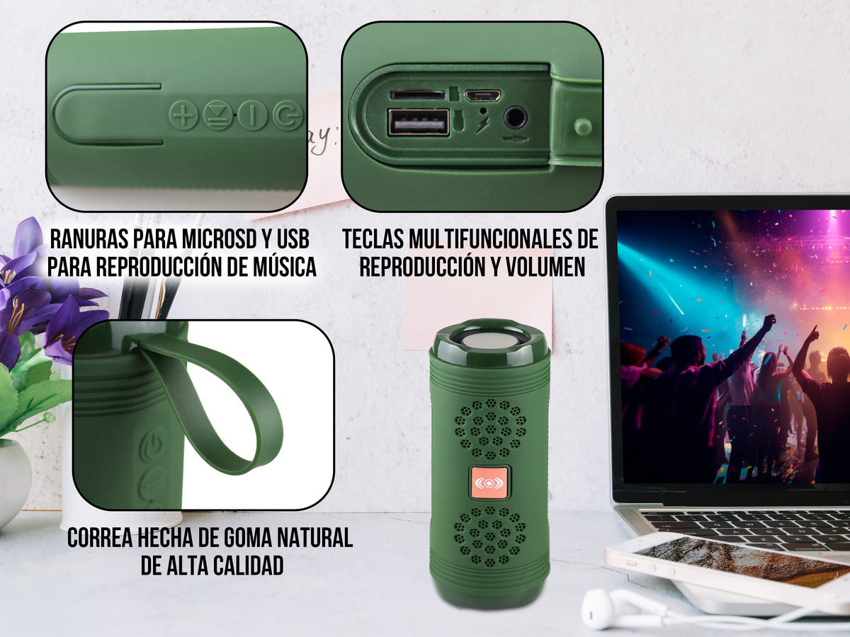 Bocina Bluetooth con USB, Auxiliar, Memoria SD y Radio FM – Varios Colores