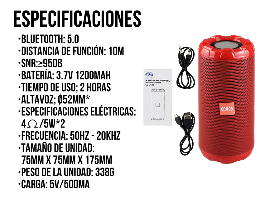 Bocina Bluetooth Portátil Varios Colores - Rojo