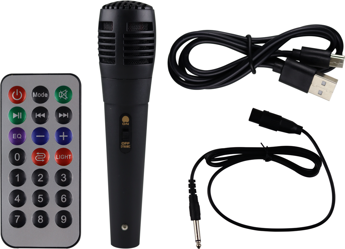 Bocina Bluetooth Portátil 8” con Micrófono – 20W, LED, USB/SD, Radio FM