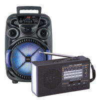 Combo Bocina 8'' Bluetooth Portátil y Radio Portátil Am/Fm con Lampara LED