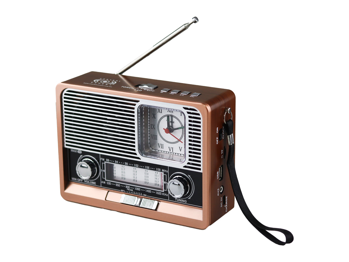 Radio Portátil Estilo Retro CE-C29AMBT – AM/FM, Reloj, LED, AUX y Correa