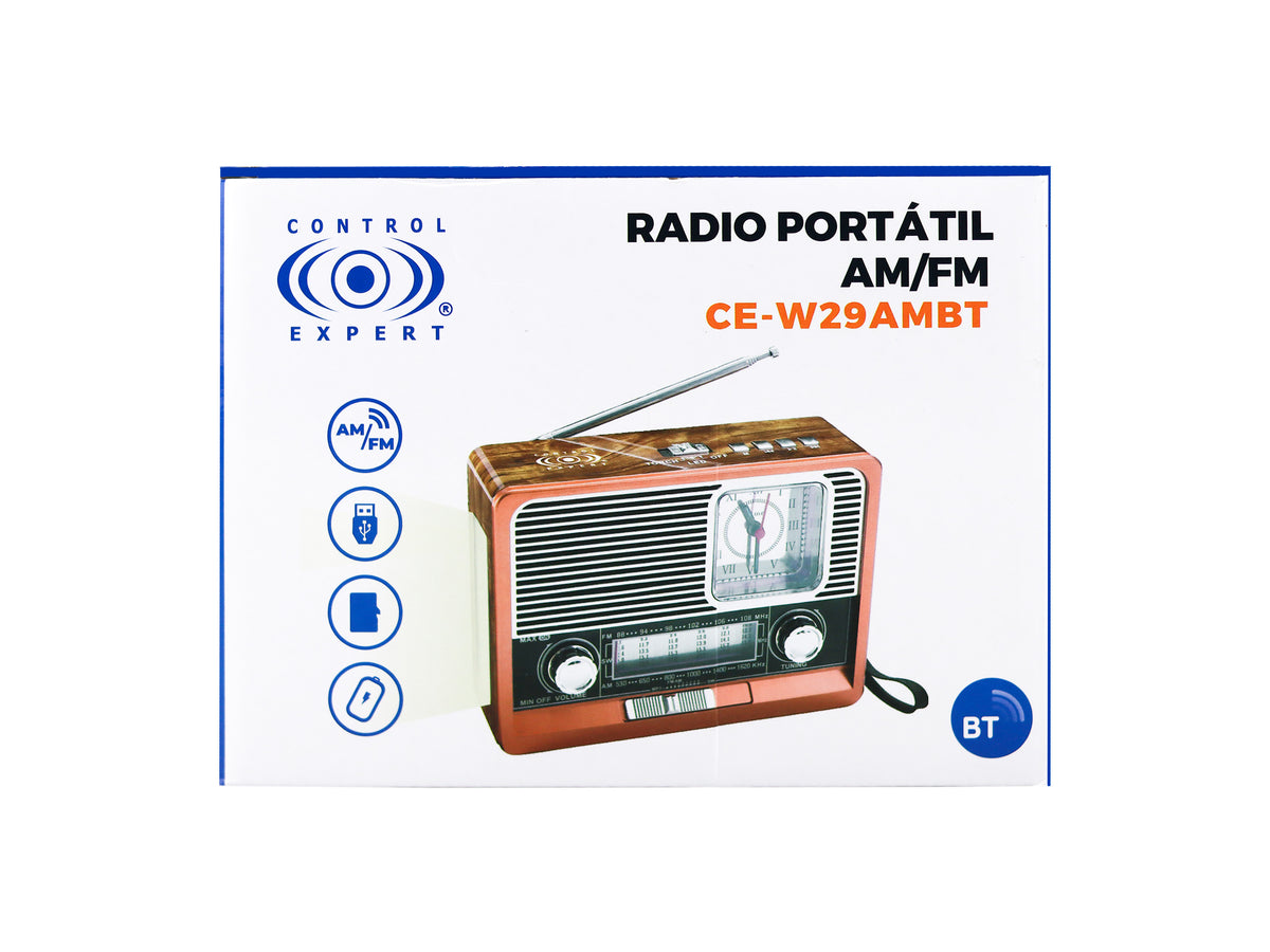 Radio Portátil Estilo Retro CE-C29AMBT – AM/FM, Reloj, LED, AUX y Correa