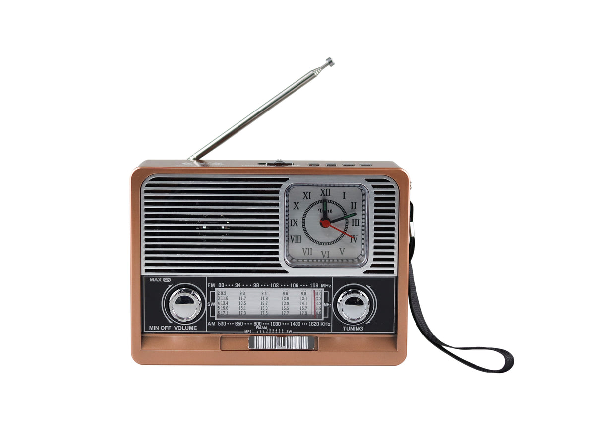 Radio Portátil Estilo Retro CE-C29AMBT – AM/FM, Reloj, LED, AUX y Correa