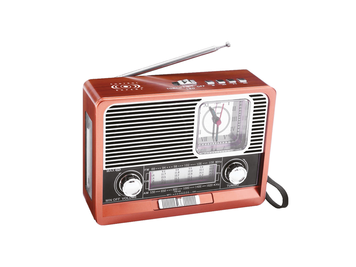Radio Portátil Estilo Retro CE-C29AMBT – AM/FM, Reloj, LED, AUX y Correa