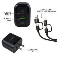 Cargador 48W 4 en 1 USB-C USB-A IPhone Cable Multiconector Carga Rápida