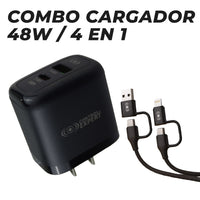 Cargador 48W 4 en 1 USB-C USB-A IPhone Cable Multiconector Carga Rápida