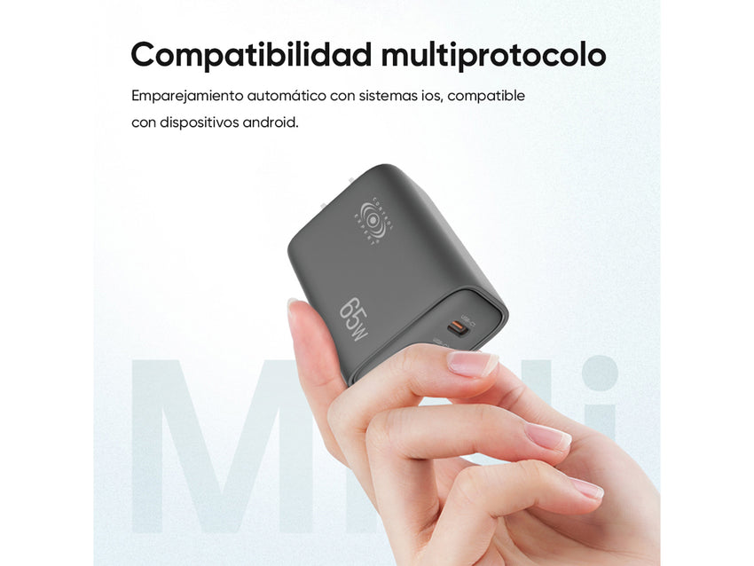 Cargador USB 65W con 3 Puertos, Entrada Tipo Turbo Portátil para Viajar