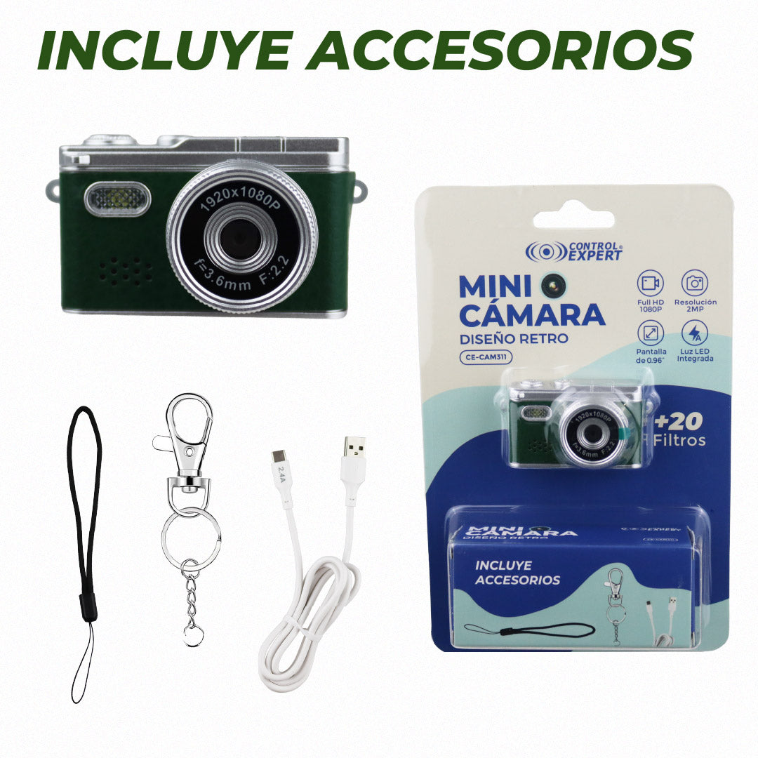 Mini Cámara Diseño Retro Full HD 1080P Luz Led