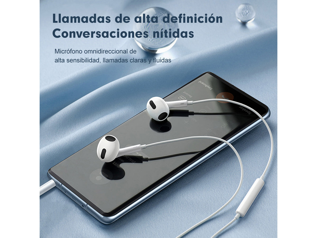 Audífonos con Cable Tipo C CE-CAU10 – Sonido Estéreo, Micrófono Colores Blanco y Negro