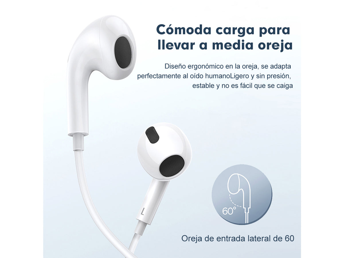 Audífonos con Cable Tipo C CE-CAU10 – Sonido Estéreo, Micrófono Colores Blanco y Negro