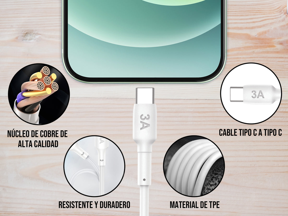 Combo Cargador tipo C a C Blanco