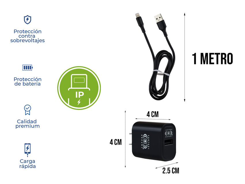 Combo Cargador IPhone 2AMP Negro