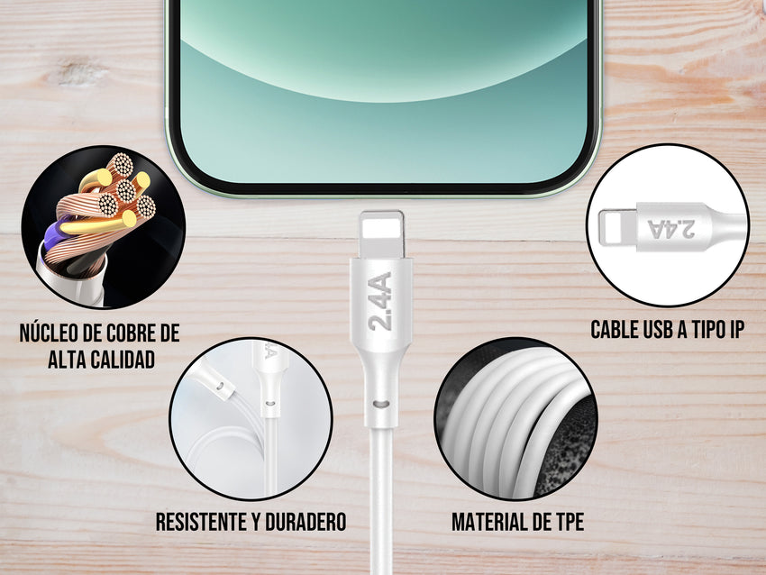 Combo Cargador IPhone 2AMP Blanco