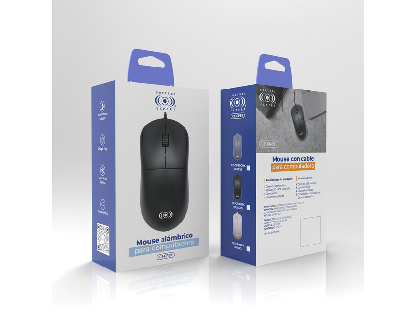 Mouse Alámbrico Óptico Diseño Ergonómico - Negro