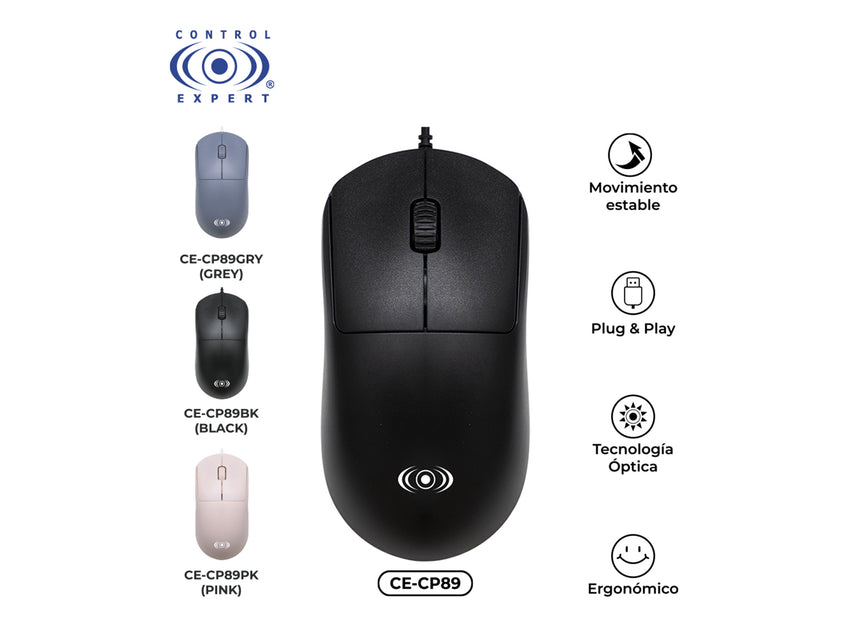 Mouse Alámbrico Óptico Diseño Ergonómico - Negro