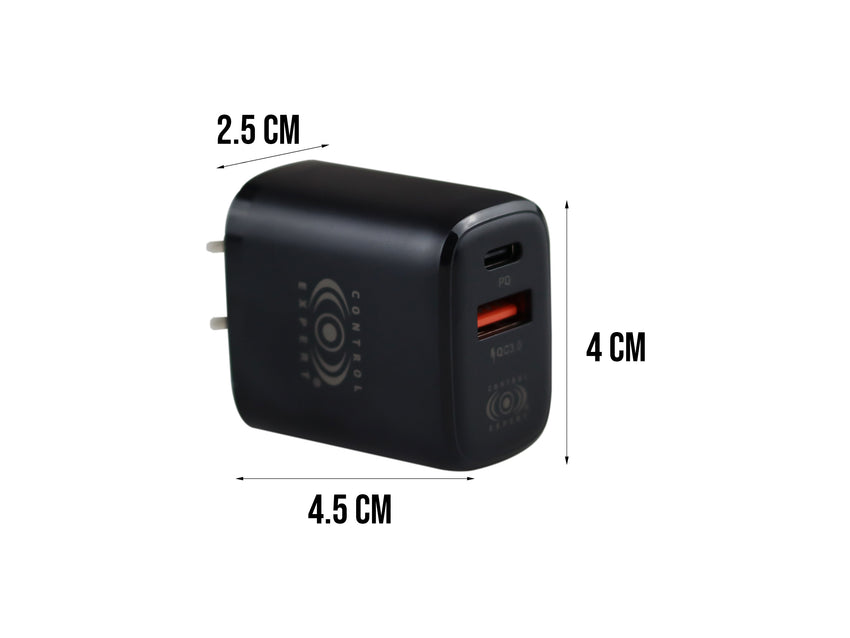 Cargador USB Y Tipo PD 38W Negro Carga Rápida