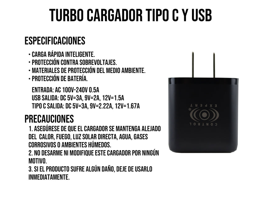 Cargador USB Y Tipo PD 38W Negro Carga Rápida