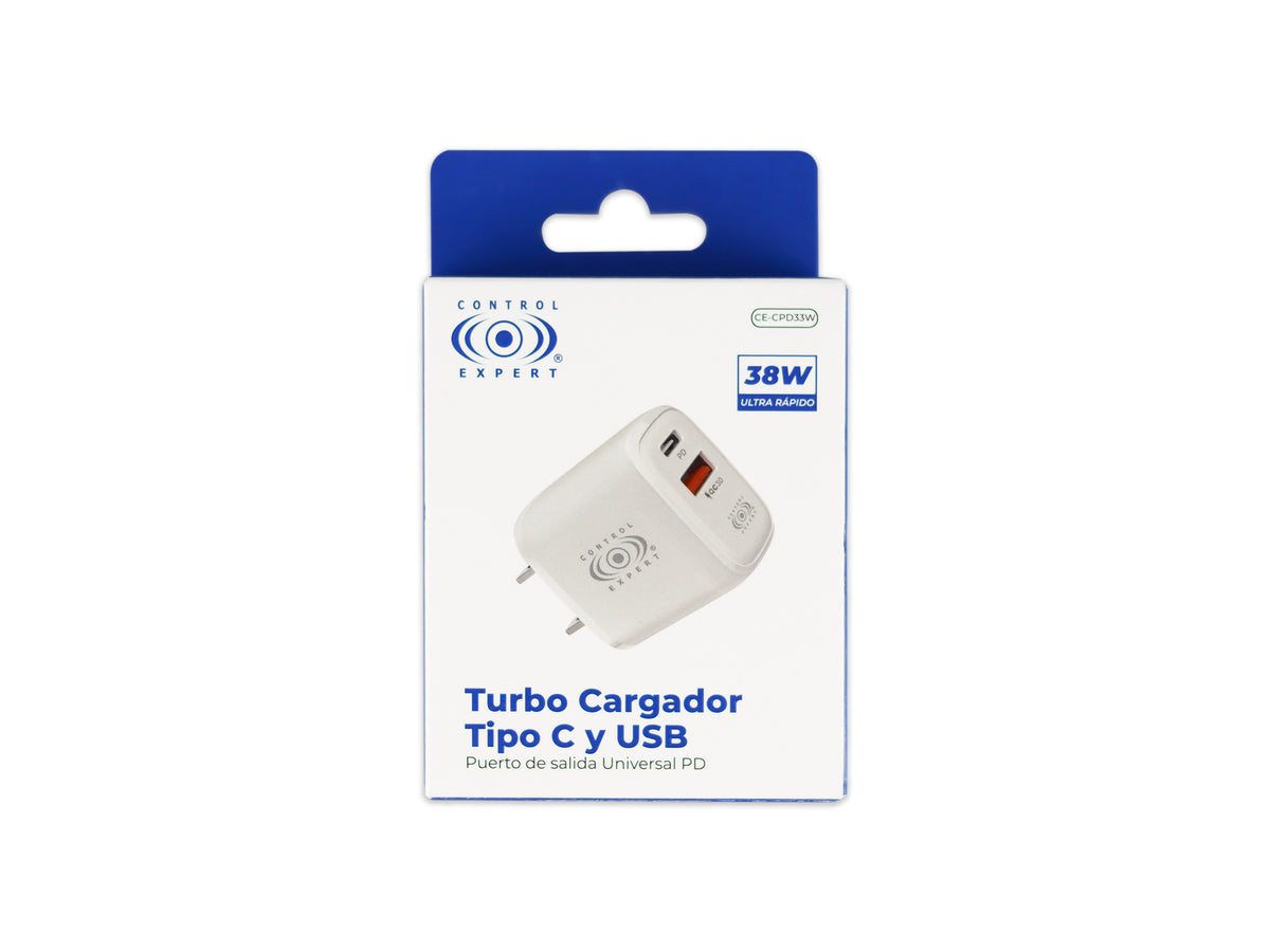 Cargador USB Y Tipo C PD 38W Blanco Carga Rápida