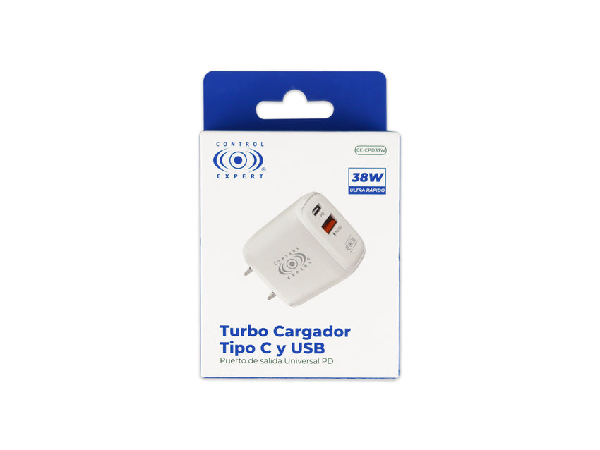 Cargador USB Y Tipo PD 38W Blanco Carga Rápida