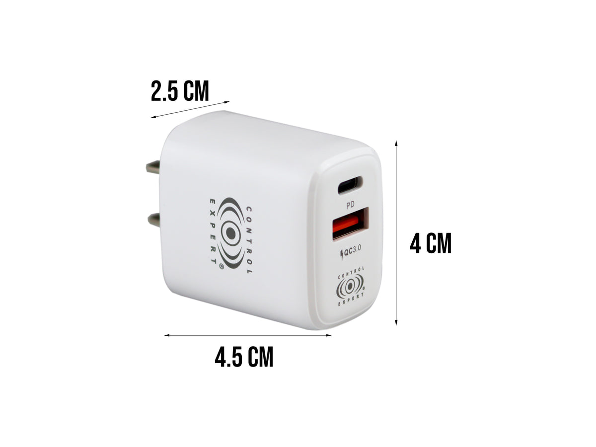 Cargador USB Y Tipo C PD 38W Blanco Carga Rápida