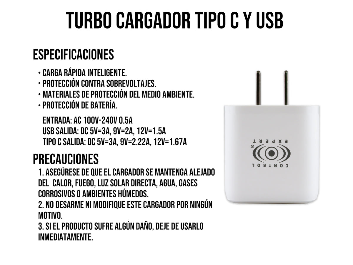 Cargador USB Y Tipo C PD 38W Blanco Carga Rápida