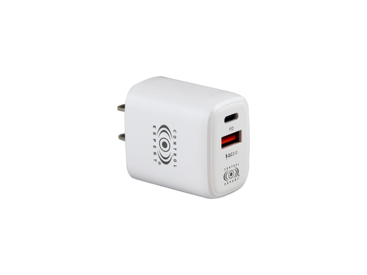 Cargador USB Y Tipo C PD 38W Blanco Carga Rápida