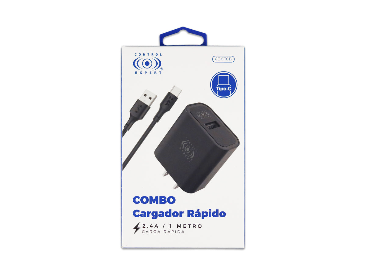 Combo Cargador Tipo C 2.4AMP Negro
