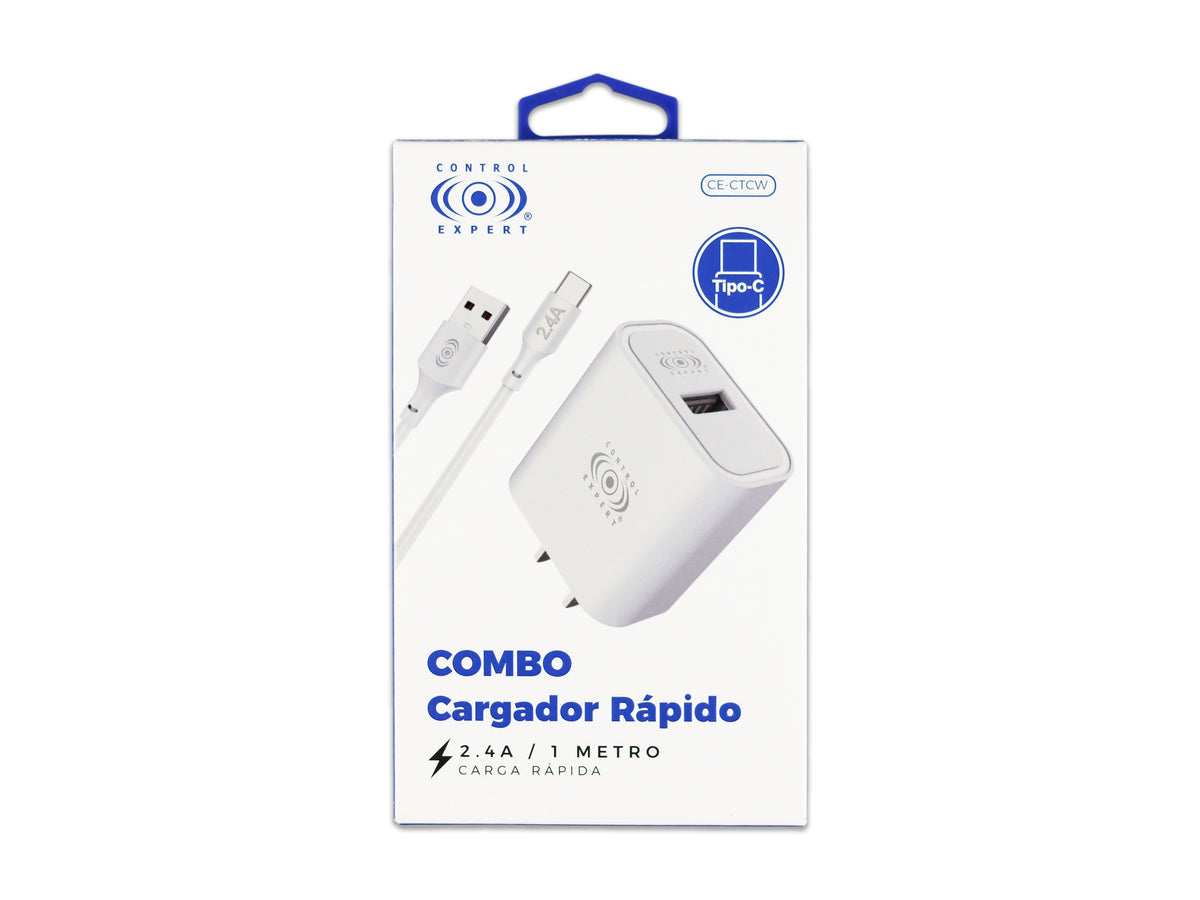 Combo Cargador Tipo C 2.4AMP Blanco