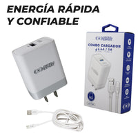Combo Cargador Tipo C 2.4AMP Blanco