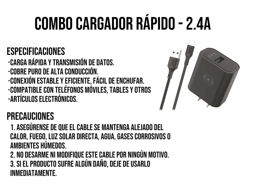 Combo Cargador V8 Negro 2AMP