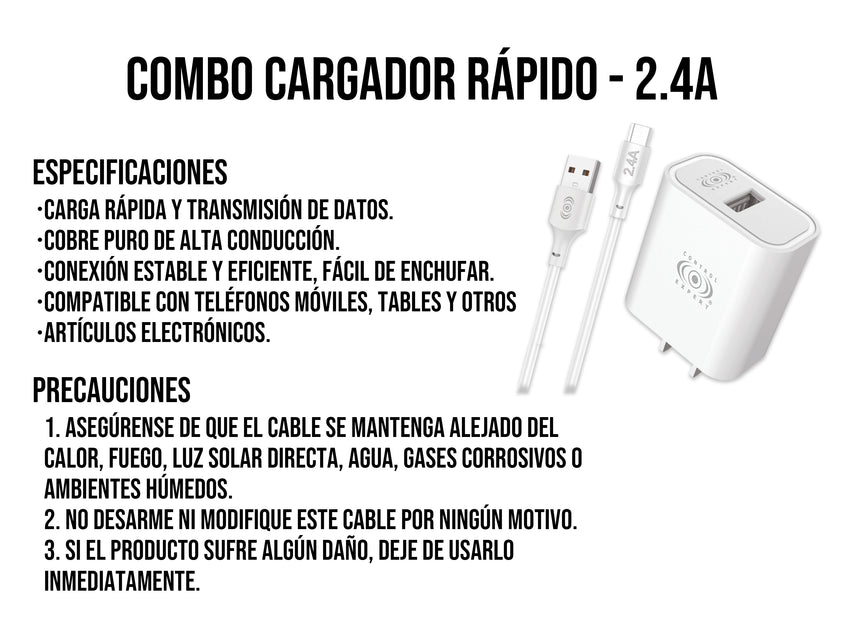 Combo cargador V8 Blanco 2AMP