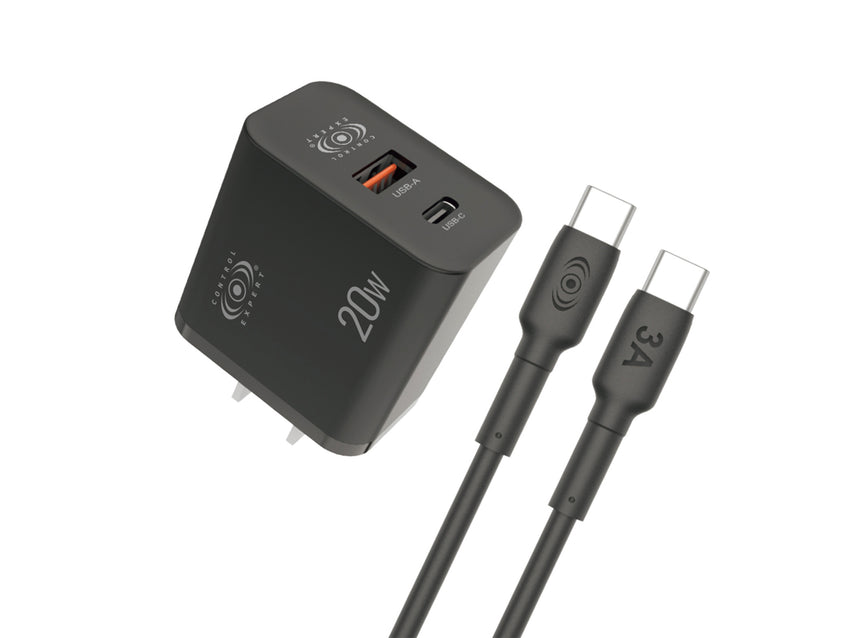 Turbo Cargador Tipo y USB 2 Puertos 20W Cable 1 Metro - Negro