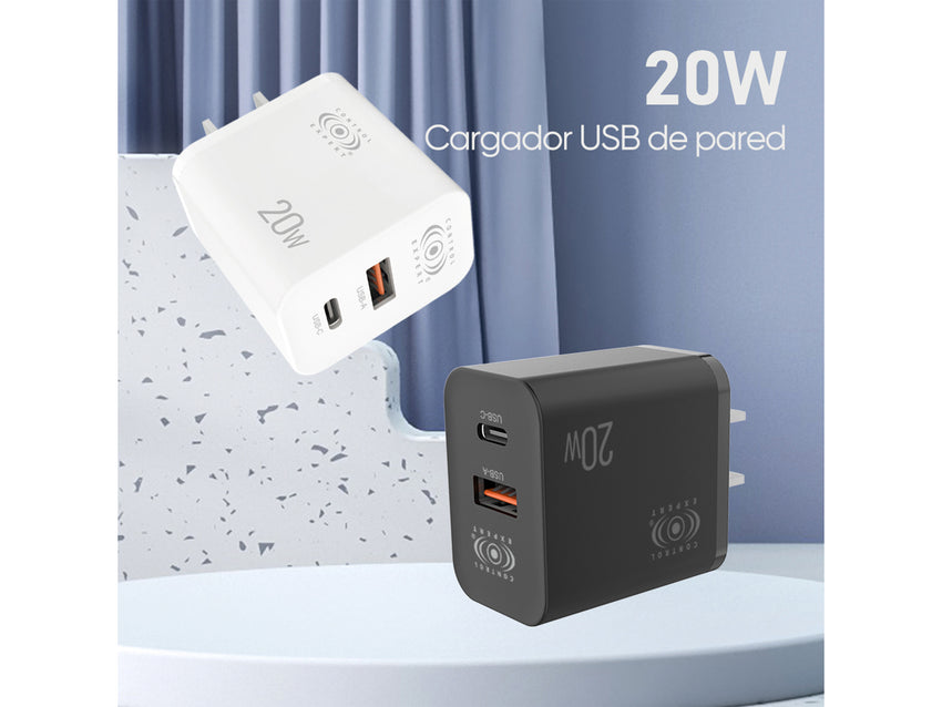 Turbo Cargador Tipo y USB 2 Puertos 20W Cable 1 Metro - Blanco