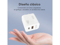 Turbo Cargador Tipo y USB 2 Puertos 20W Cable 1 Metro - Blanco