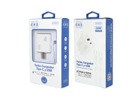 Turbo Cargador Tipo y USB 2 Puertos 20W Cable 1 Metro - Blanco