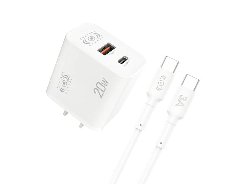 Turbo Cargador Tipo y USB 2 Puertos 20W Cable 1 Metro - Blanco